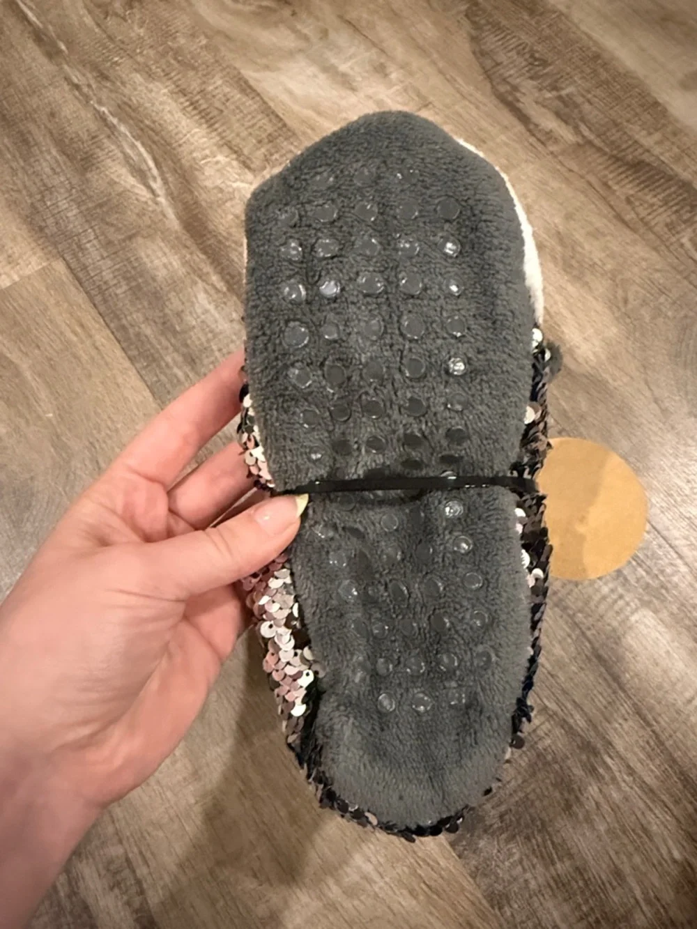 Sequin Sparkle Penguin Slipper Boots in Gray & Silver 9 inches